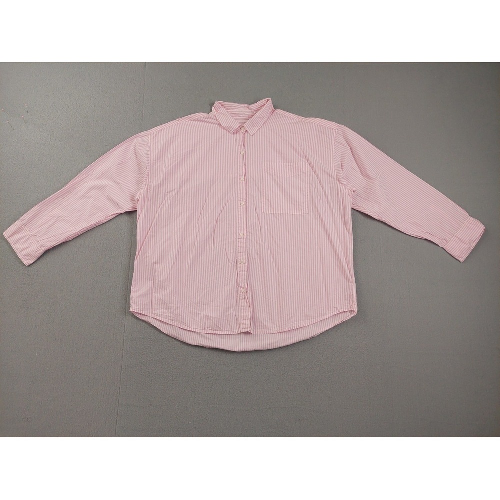 American‎ Eagle Outfitters Women Top XL Pink White Striped Oversized Logo Casual